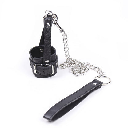 Adult SM Decompression Toy - Bondage Traction JJ Ring Penis Ring, Cock Ring with Adjustable Leather Sleeve Lock, Sperm Ring Collar, Elegant Silver Chain Design, Ideal for BDSM Play, BDSM Play Ring|Elegant Chain Design|Adjusta