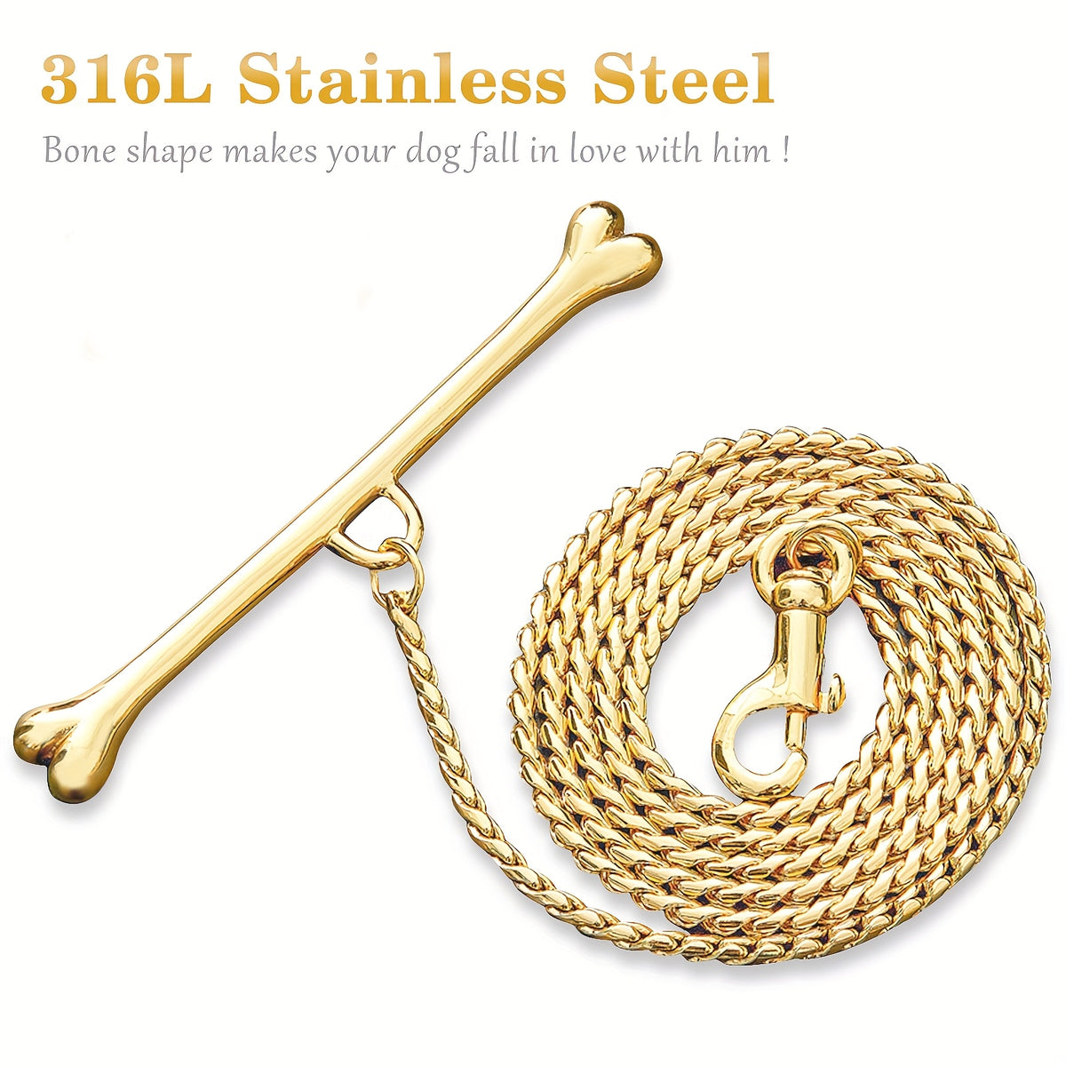 Metal Bone Handle Traction Chain Stainless Steel Pet Dog Leash Pet Supplies Outdoor Walking