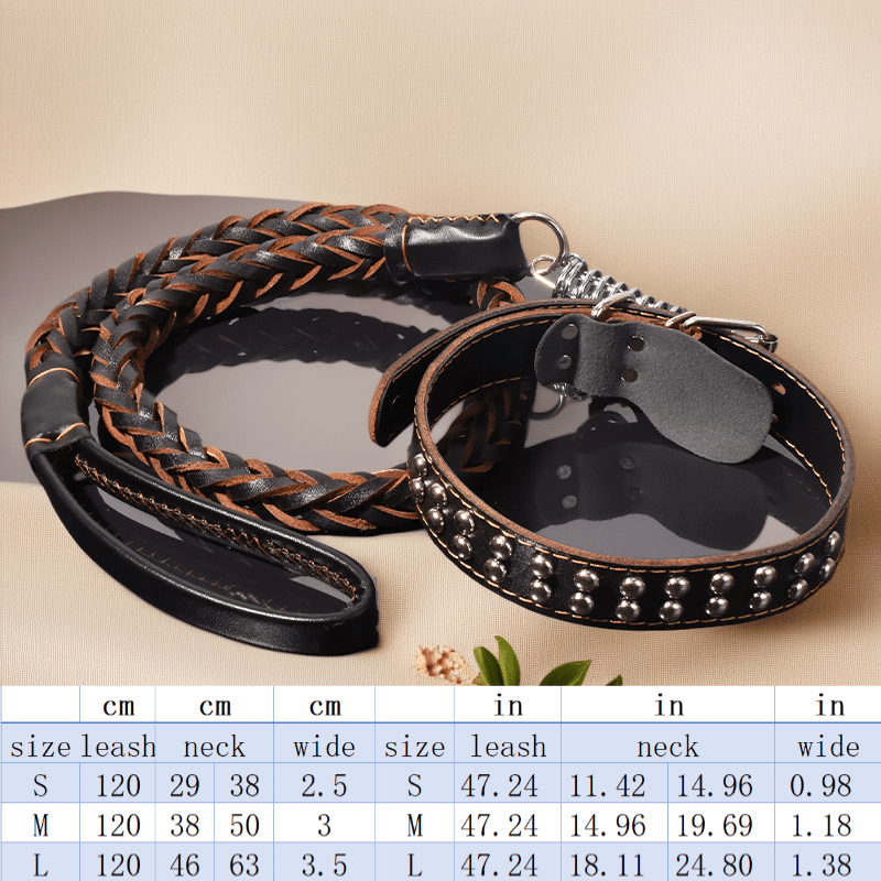 Heavy-Duty Dog Leash for Medium to Large Dogs - Bite-Resistant Cowhide Collar with Adjustable Buckle, Protective Design, Comfortable Metal Clip & Ergonomic Handle for Golden Retrievers & German Shepherds, Dog Leash for Medium