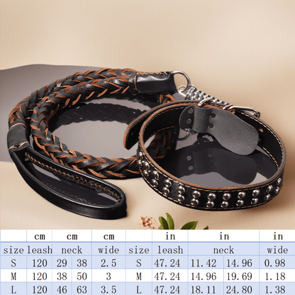 Heavy-Duty Dog Leash for Medium to Large Dogs - Bite-Resistant Cowhide Collar with Adjustable Buckle, Protective Design, Comfortable Metal Clip & Ergonomic Handle for Golden Retrievers & German Shepherds, Dog Leash for Medium