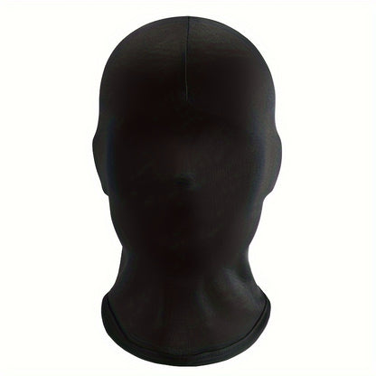 Sporty Black Lycra Full Face Mask - Perfect for Christmas Parties & Cosplay, Hand Washable