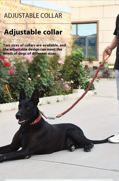 Heavy-Duty Dog Leash for Medium to Large Dogs - Bite-Resistant Cowhide Collar with Adjustable Buckle, Protective Design, Comfortable Metal Clip & Ergonomic Handle for Golden Retrievers & German Shepherds, Dog Leash for Medium