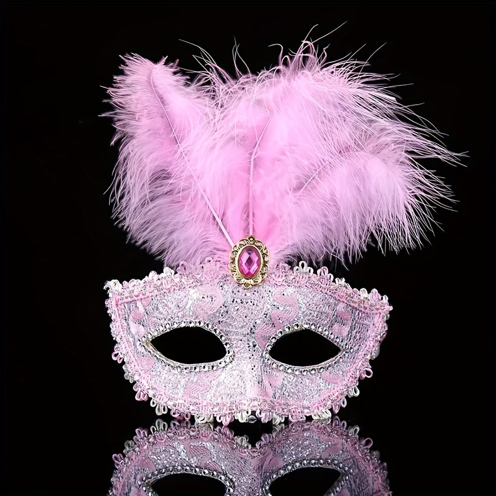 Lace & Feather Half-Face Masquerade Mask