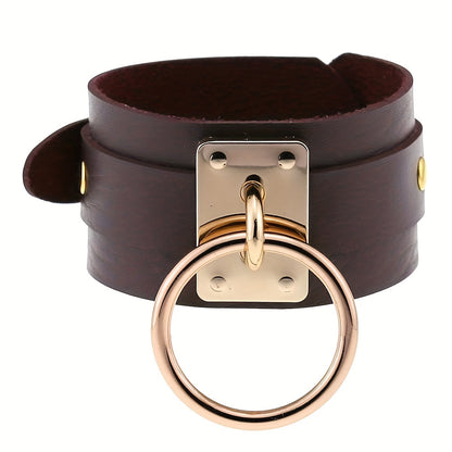 Gothic PU Leather Circle Wristband with Ring