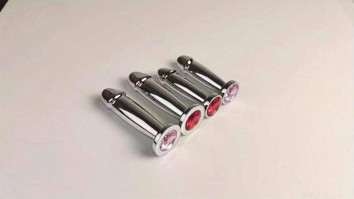 Dildo - Penis Shape Metal Anal Plug Dildo with Jewel, Anus Butt Plugs, Analplug Buttplug Sex Toys, Prostate Stimulation