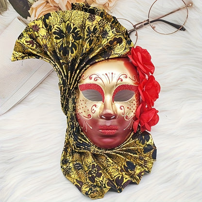 Hand-Painted Venetian Fan Masquerade Mask