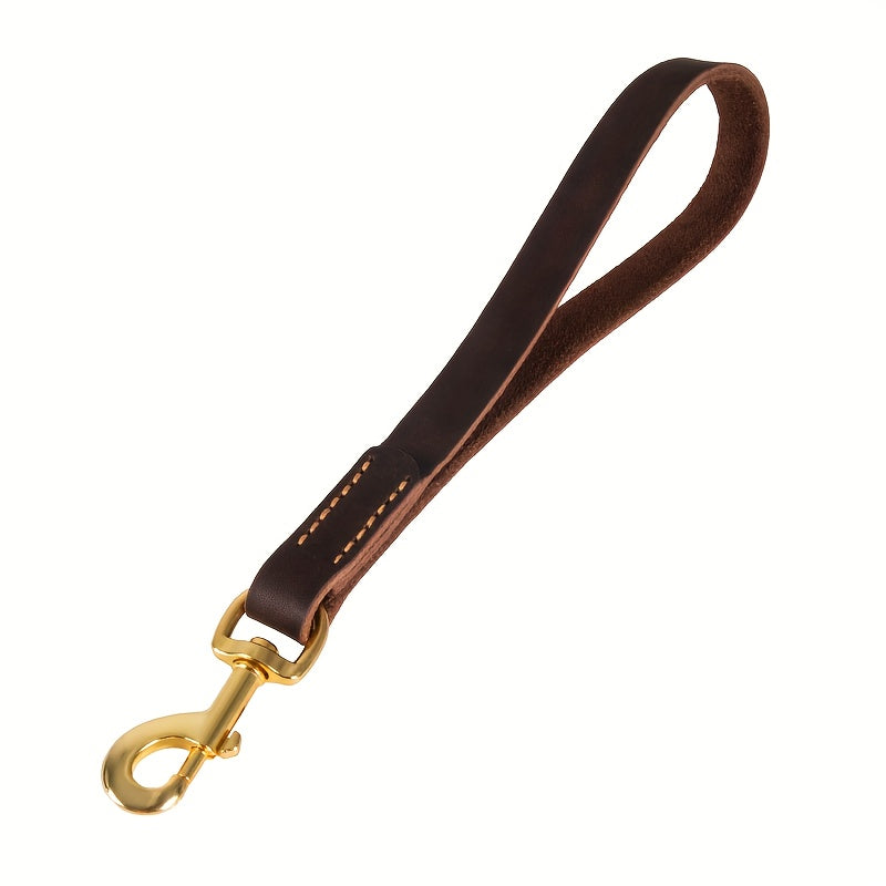 ITANDME Premium Dog Leash - Strong, Durable Brown Cowhide with Golden Metal Handle for Large Dog Training and Walking, Pet Walking Accessory | Polished Metal Handle | Durable Cowhide, Leash for Dogs