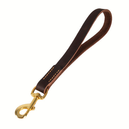 ITANDME Premium Dog Leash - Strong, Durable Brown Cowhide with Golden Metal Handle for Large Dog Training and Walking, Pet Walking Accessory | Polished Metal Handle | Durable Cowhide, Leash for Dogs