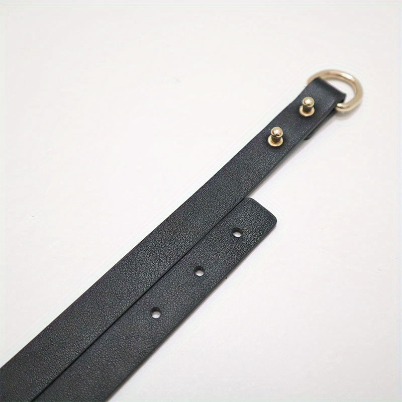 1pc PU Leather Cuffs with Golden Chain - Elegant Black Female Slave Cuffs for Bondage, Roleplay, and Adult Entertainment, Stress Relief Accessories, Adult Entertainment Accessories|Elegant Cuff Design|Durable Leather Cuffs, L
