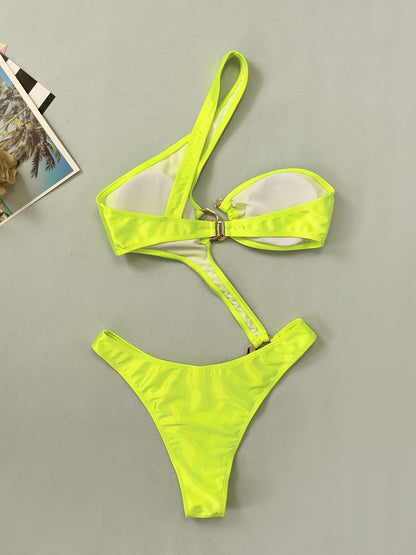 Asymmetrical One-Piece Swimsuit – Padded & High-Stretch