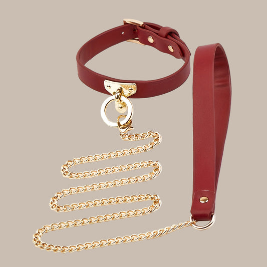 1pc BDSM Leather Collar with Golden Chain - Durable, Adjustable, and Comfortable for Flirting Games, Role-Playing, and Adult Pleasure, Ideal Gift for Valentine'S Day, Halloween, Christmas, and Birthday, Adult Sex Toy | Playfu