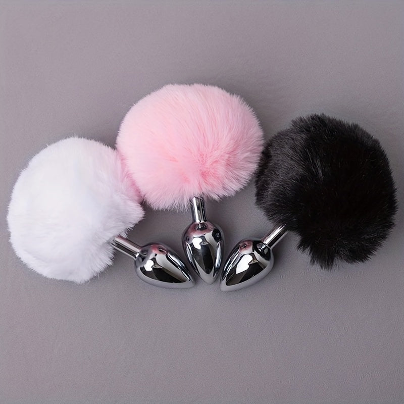 Soft Rabbit Tail Metal Anal Stopper SM Rabbit Tail Anal Stopper, Suitable for Beginners