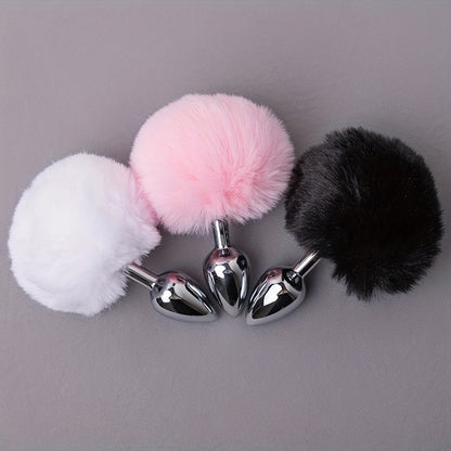 Soft Rabbit Tail Metal Anal Stopper SM Rabbit Tail Anal Stopper, Suitable for Beginners
