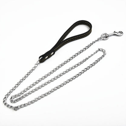 Heavy Duty Metal Chain Dog Leash with Leather Style Handle - 120cm Strong Control Lead for Large Dogs, Durable Iron Construction, Black 2.0mm Thick, Pet Accessories | Stylish Dog Leash | Durable Dog Leash