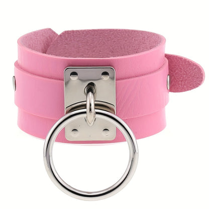 Gothic PU Leather Circle Wristband with Ring