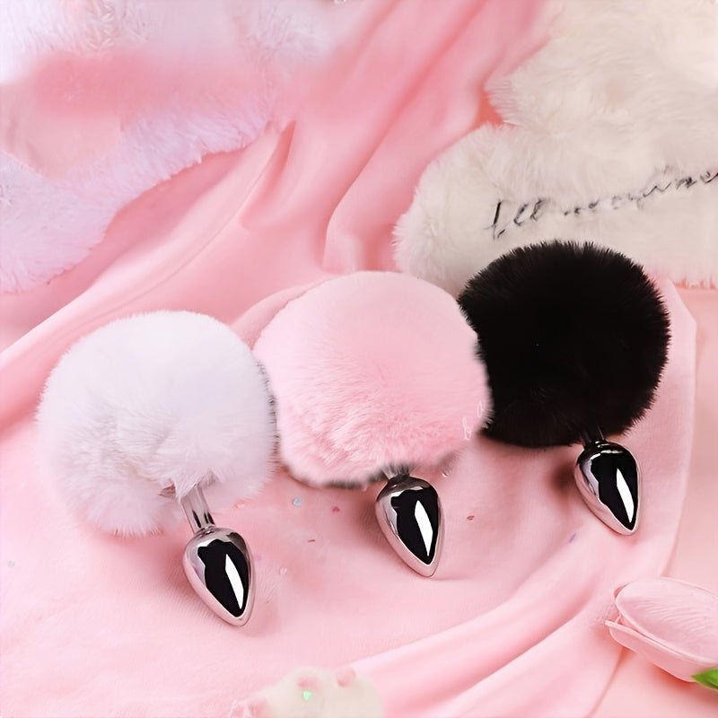 Soft Rabbit Tail Metal Anal Stopper SM Rabbit Tail Anal Stopper, Suitable for Beginners
