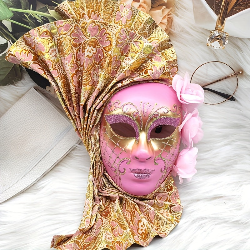 Hand-Painted Venetian Fan Masquerade Mask
