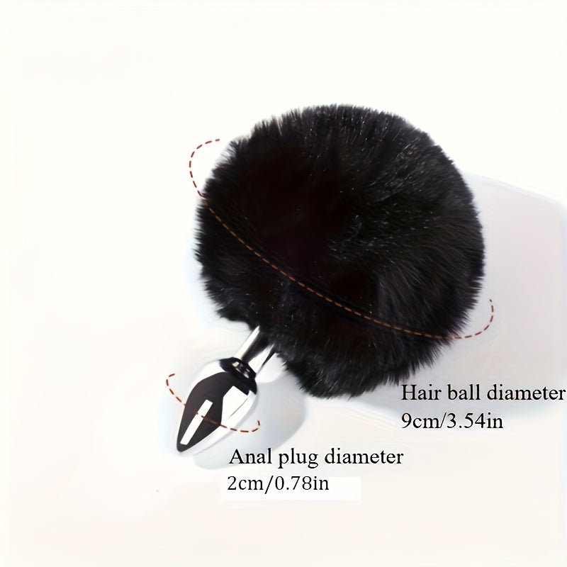 Soft Rabbit Tail Metal Anal Stopper SM Rabbit Tail Anal Stopper, Suitable for Beginners