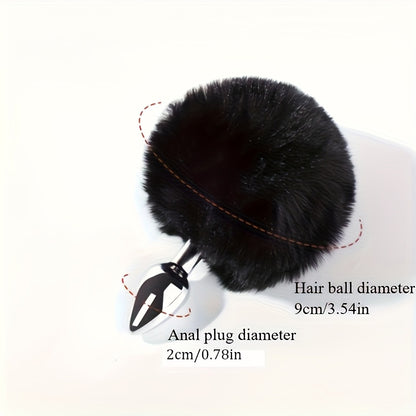 Soft Rabbit Tail Metal Anal Stopper SM Rabbit Tail Anal Stopper, Suitable for Beginners