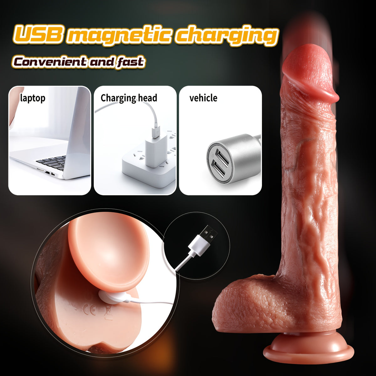 3-in-1 Thrusting Vibrating Warming Silicone Wand – 22 cm
