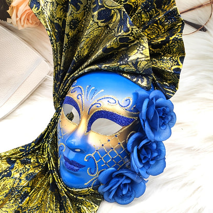 Hand-Painted Venetian Fan Masquerade Mask