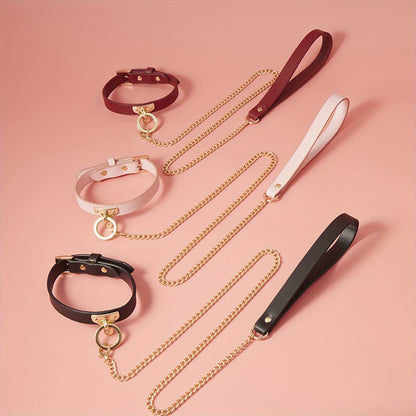 1pc BDSM Leather Collar with Golden Chain - Durable, Adjustable, and Comfortable for Flirting Games, Role-Playing, and Adult Pleasure, Ideal Gift for Valentine'S Day, Halloween, Christmas, and Birthday, Adult Sex Toy | Playfu