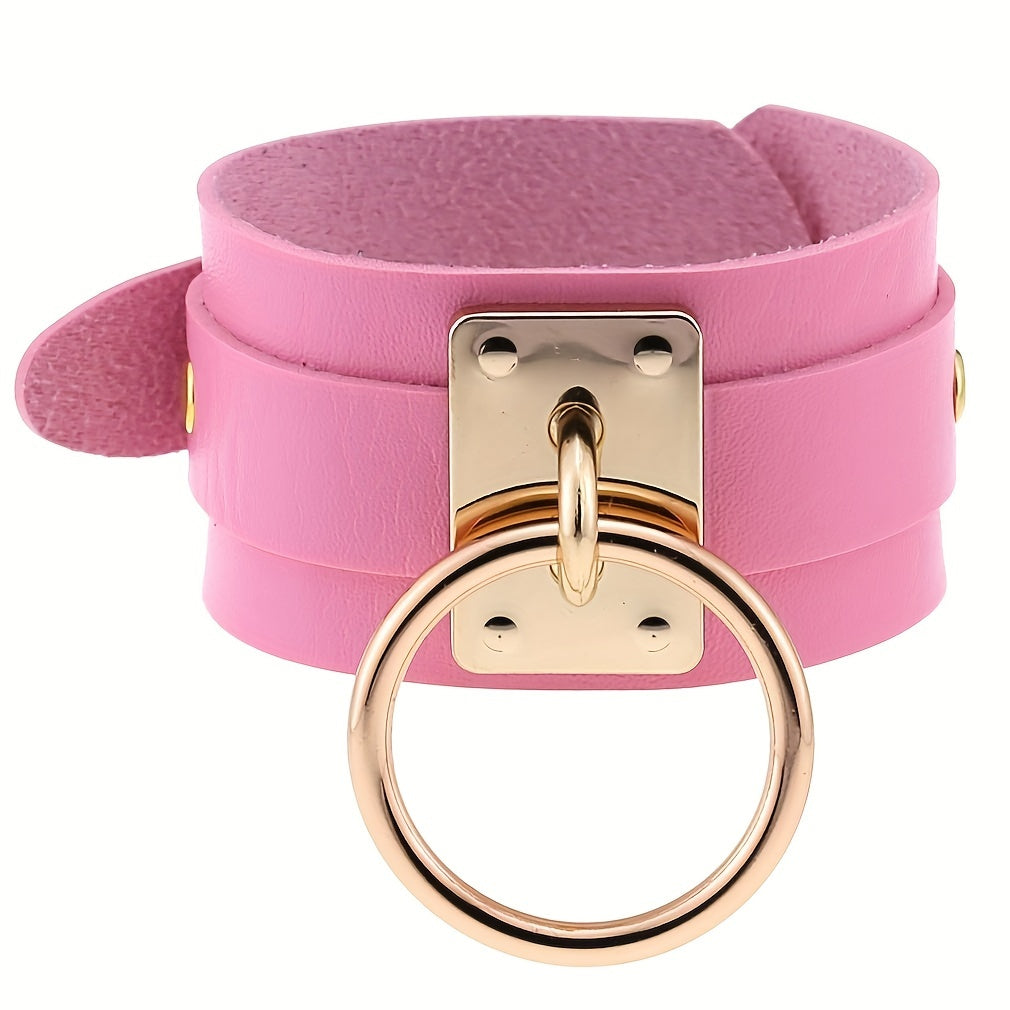 Gothic PU Leather Circle Wristband with Ring