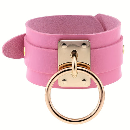 Gothic PU Leather Circle Wristband with Ring
