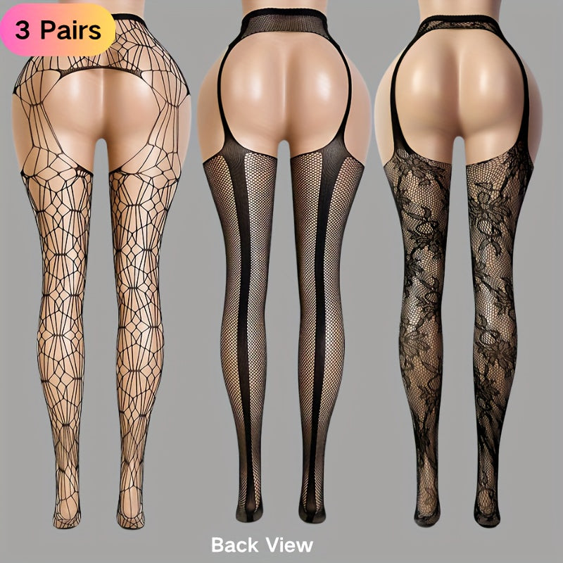 Sheer Spiderweb Pantyhose – High-Waisted Mesh Tights 3-Pack