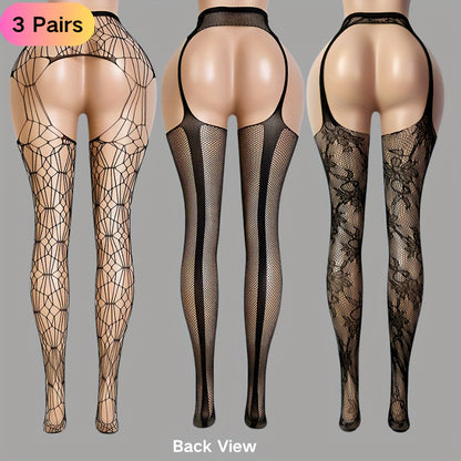 Sheer Spiderweb Pantyhose – High-Waisted Mesh Tights 3-Pack