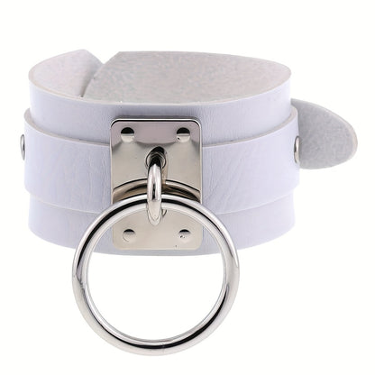 Gothic PU Leather Circle Wristband with Ring