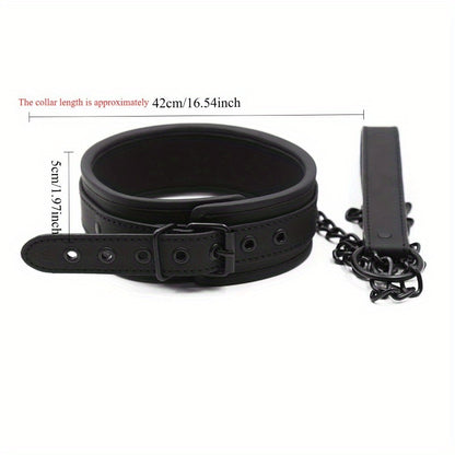 2-Security Locking Black PU Leather Dog Harness with Adjustable Straps & Metal Chains - Heavy Duty for Large Dogs, Panic Button Safety, Anti-Slip Design for Secure Control and Peace of Mind, Pet Safety Equipment, Reliable Buc