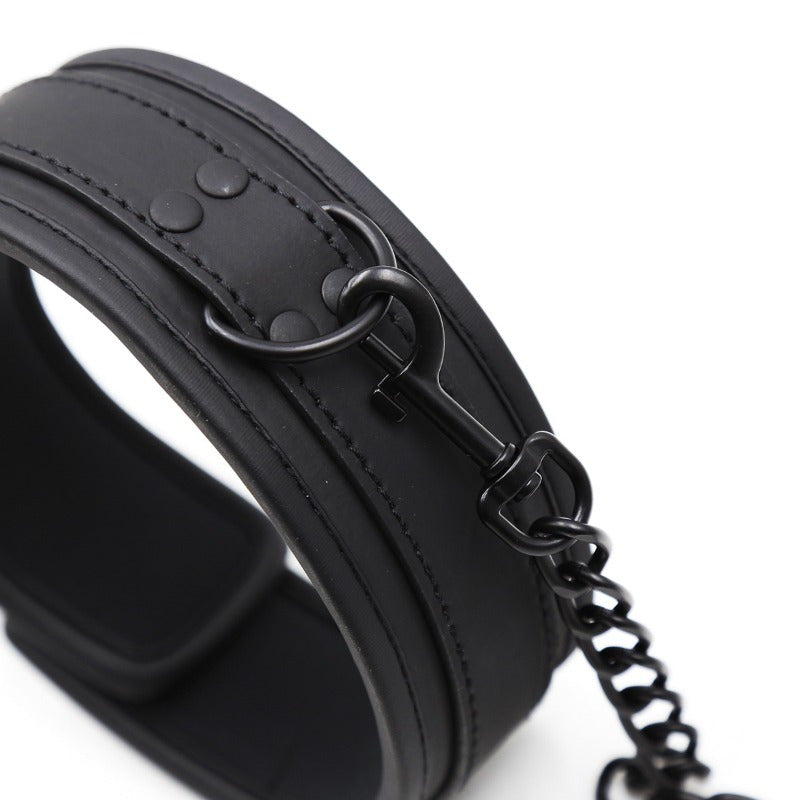 2-Security Locking Black PU Leather Dog Harness with Adjustable Straps & Metal Chains - Heavy Duty for Large Dogs, Panic Button Safety, Anti-Slip Design for Secure Control and Peace of Mind, Pet Safety Equipment, Reliable Buc