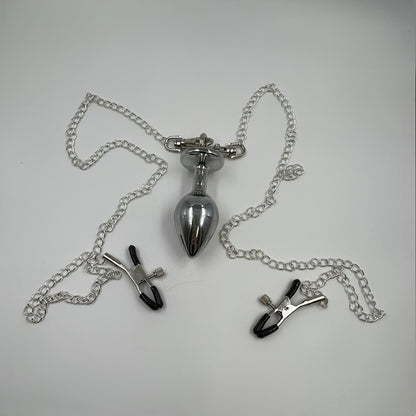 3pcs Nipple Clamps & Anal Plug Set BDSM Sensual Toy for Couples, Breast/Clit/Butt Play, Beginner BDSM Kit