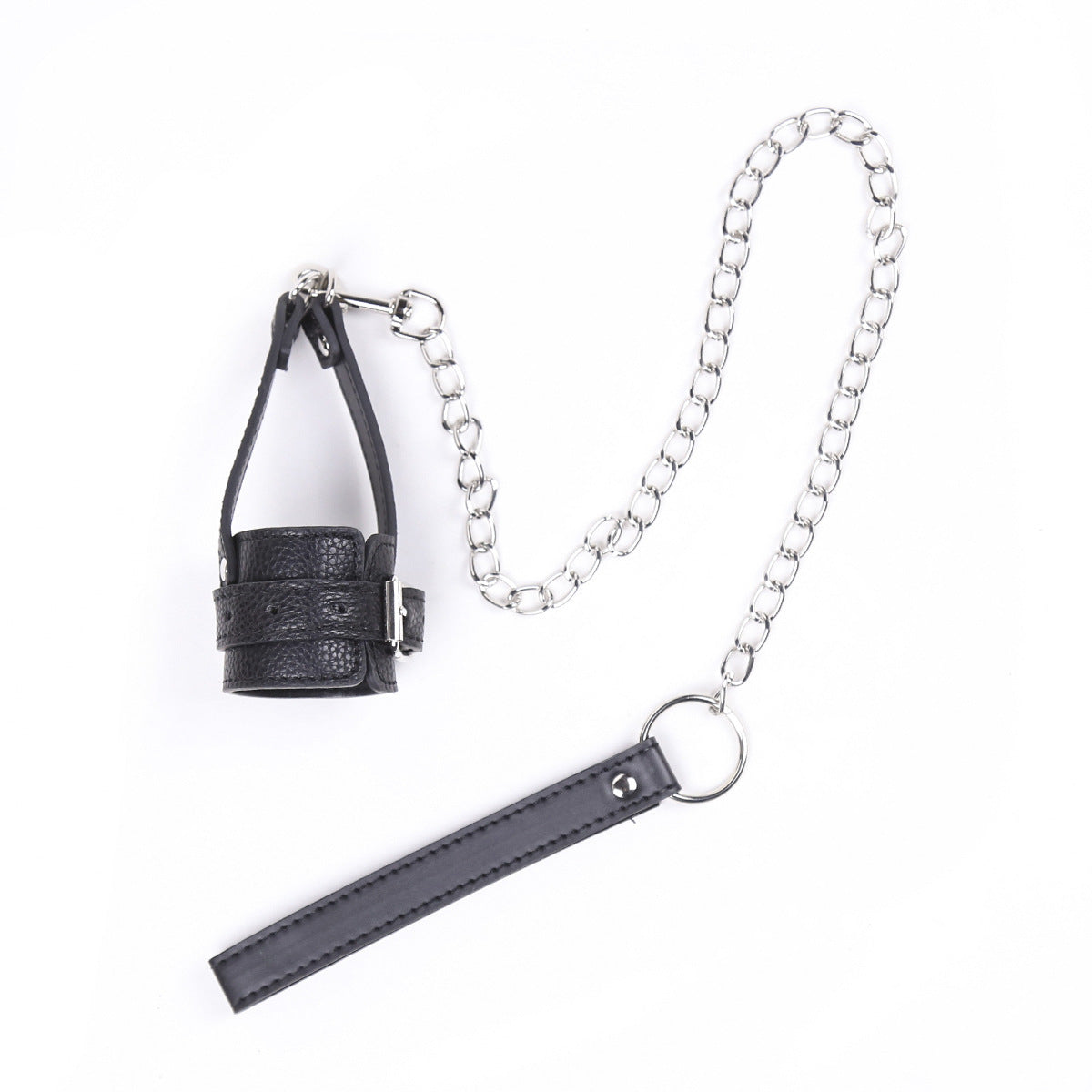 Adult SM Decompression Toy - Bondage Traction JJ Ring Penis Ring, Cock Ring with Adjustable Leather Sleeve Lock, Sperm Ring Collar, Elegant Silver Chain Design, Ideal for BDSM Play, BDSM Play Ring|Elegant Chain Design|Adjusta