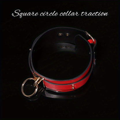 Sex Toys SM Props Big Red PU Sex Collar SM Traction Training Sex Neck Cover Neck Ring Adult Sex Toys
