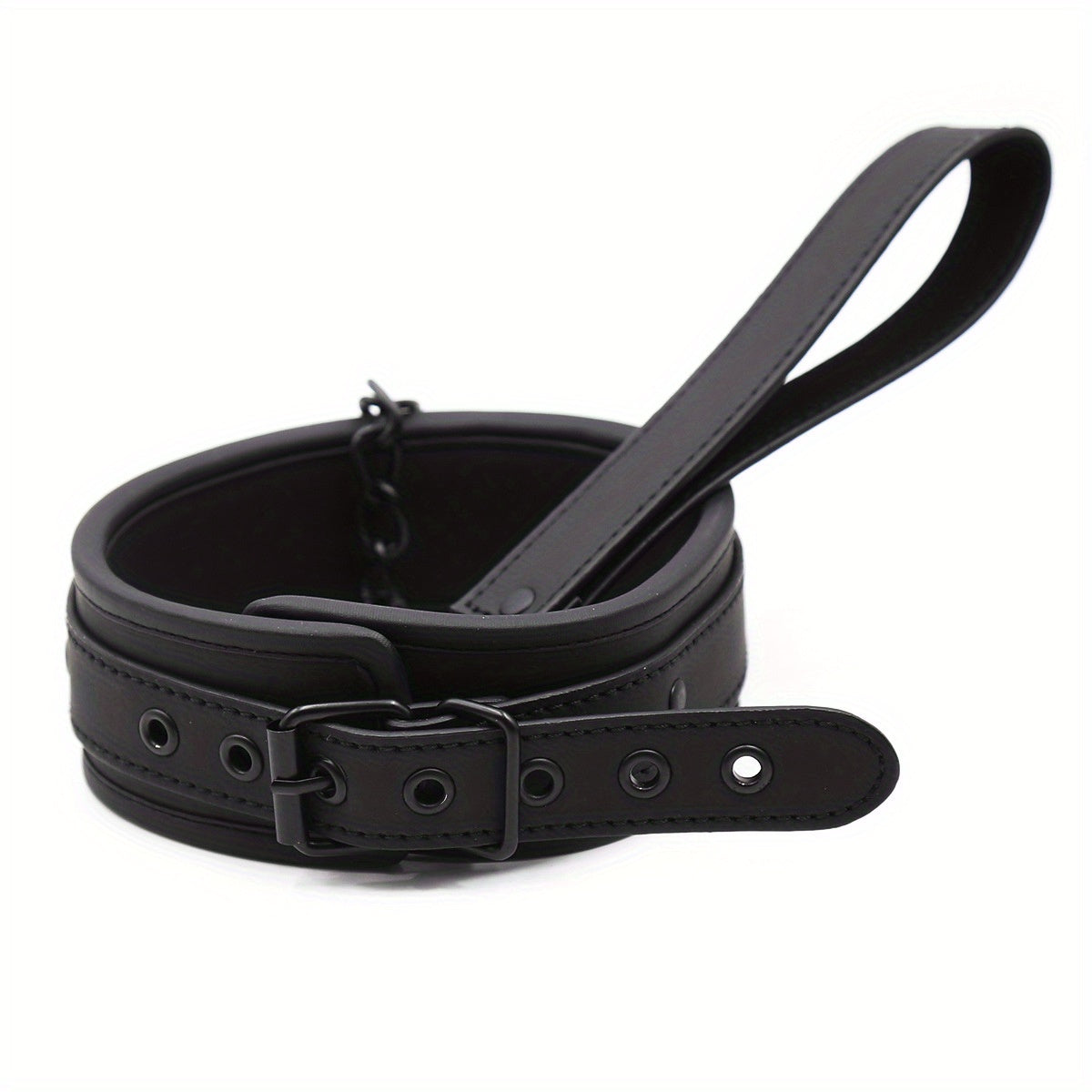 2-Security Locking Black PU Leather Dog Harness with Adjustable Straps & Metal Chains - Heavy Duty for Large Dogs, Panic Button Safety, Anti-Slip Design for Secure Control and Peace of Mind, Pet Safety Equipment, Reliable Buc