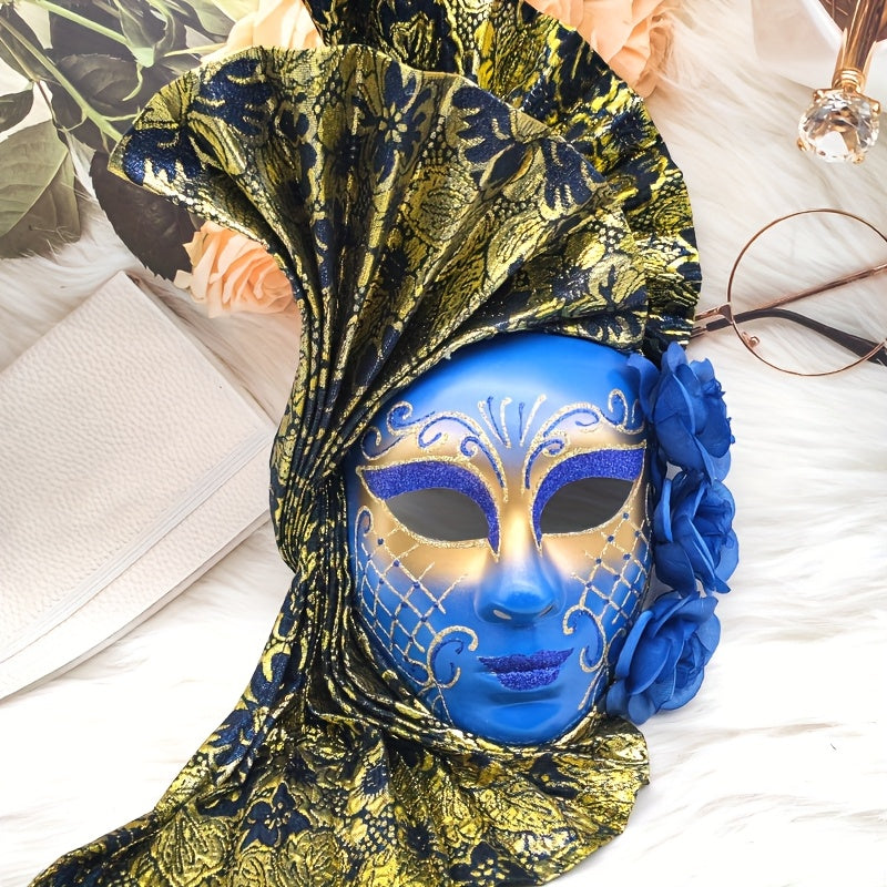 Hand-Painted Venetian Fan Masquerade Mask