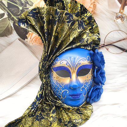Hand-Painted Venetian Fan Masquerade Mask
