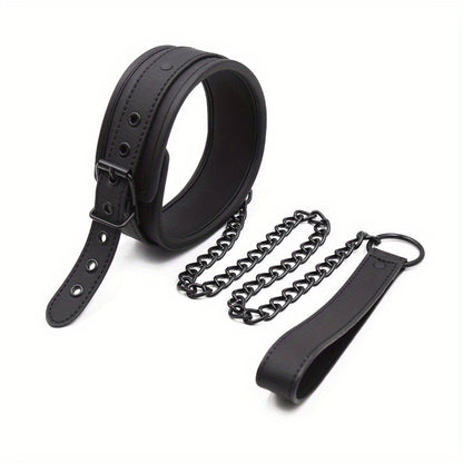 2-Security Locking Black PU Leather Dog Harness with Adjustable Straps & Metal Chains - Heavy Duty for Large Dogs, Panic Button Safety, Anti-Slip Design for Secure Control and Peace of Mind, Pet Safety Equipment, Reliable Buc