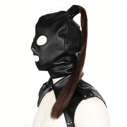 Faux Leather Tassel Costume Mask & Headpiece