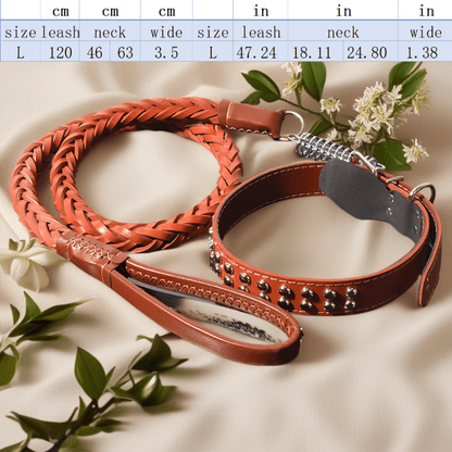 Heavy-Duty Dog Leash for Medium to Large Dogs - Bite-Resistant Cowhide Collar with Adjustable Buckle, Protective Design, Comfortable Metal Clip & Ergonomic Handle for Golden Retrievers & German Shepherds, Dog Leash for Medium