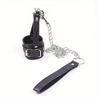 Adult SM Decompression Toy - Bondage Traction JJ Ring Penis Ring, Cock Ring with Adjustable Leather Sleeve Lock, Sperm Ring Collar, Elegant Silver Chain Design, Ideal for BDSM Play, BDSM Play Ring|Elegant Chain Design|Adjusta