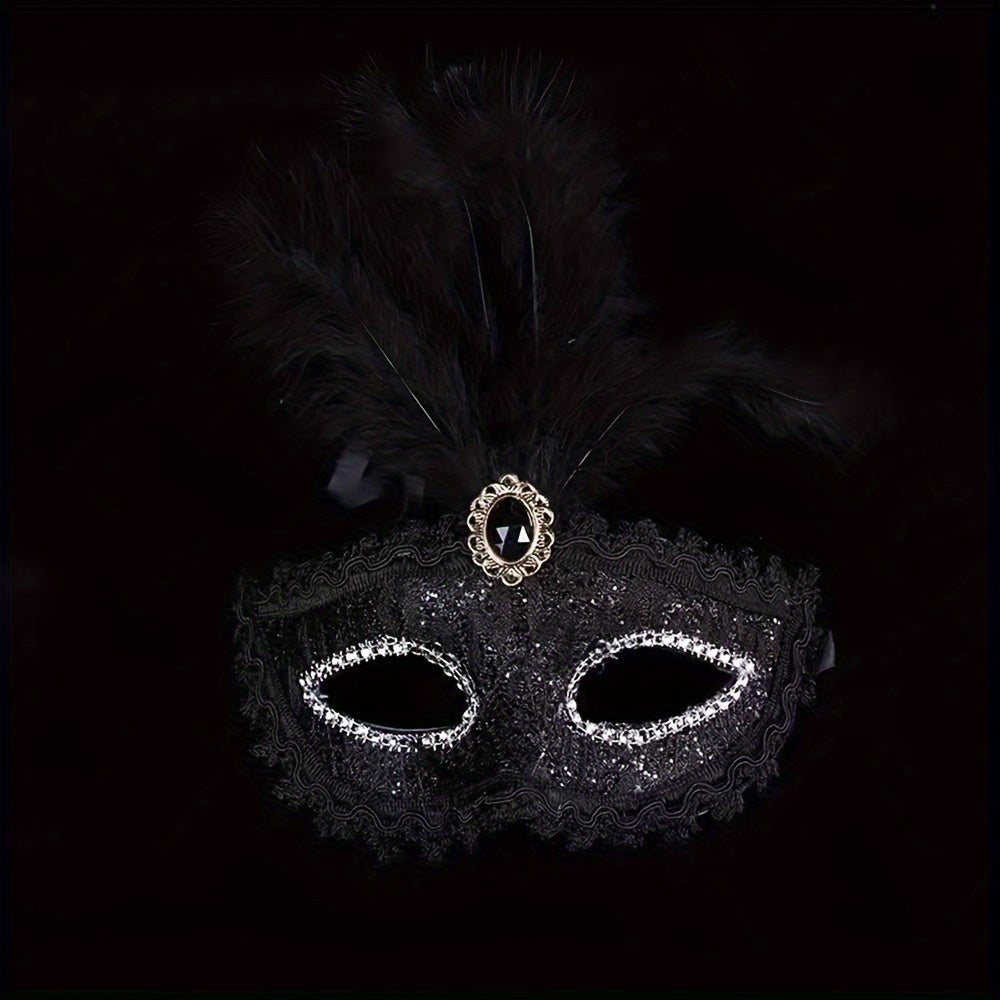 Lace & Feather Half-Face Masquerade Mask