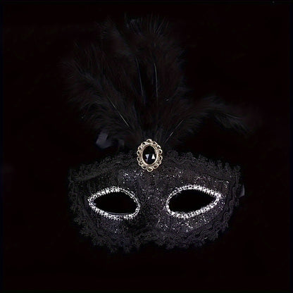 Lace & Feather Half-Face Masquerade Mask