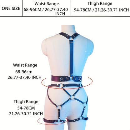 Studded Faux Leather Harness & Garter Belt Set – Gothic Duo