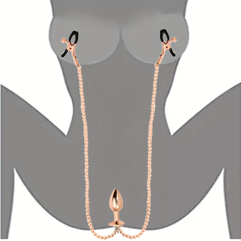 3pcs Nipple Clamps & Anal Plug Set BDSM Sensual Toy for Couples, Breast/Clit/Butt Play, Beginner BDSM Kit