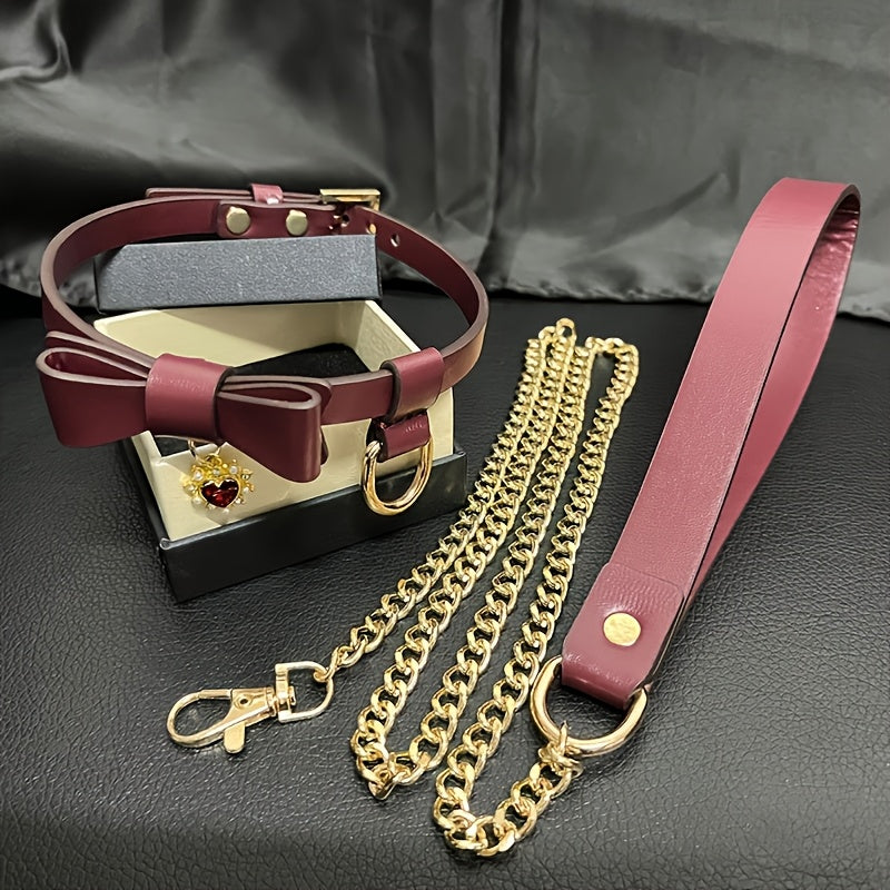 SUTEYI Cute Bowknot Dog Collar with Matching Leash Set - Adjustable, Durable, and Stylish Walking Accessory for Your Pet