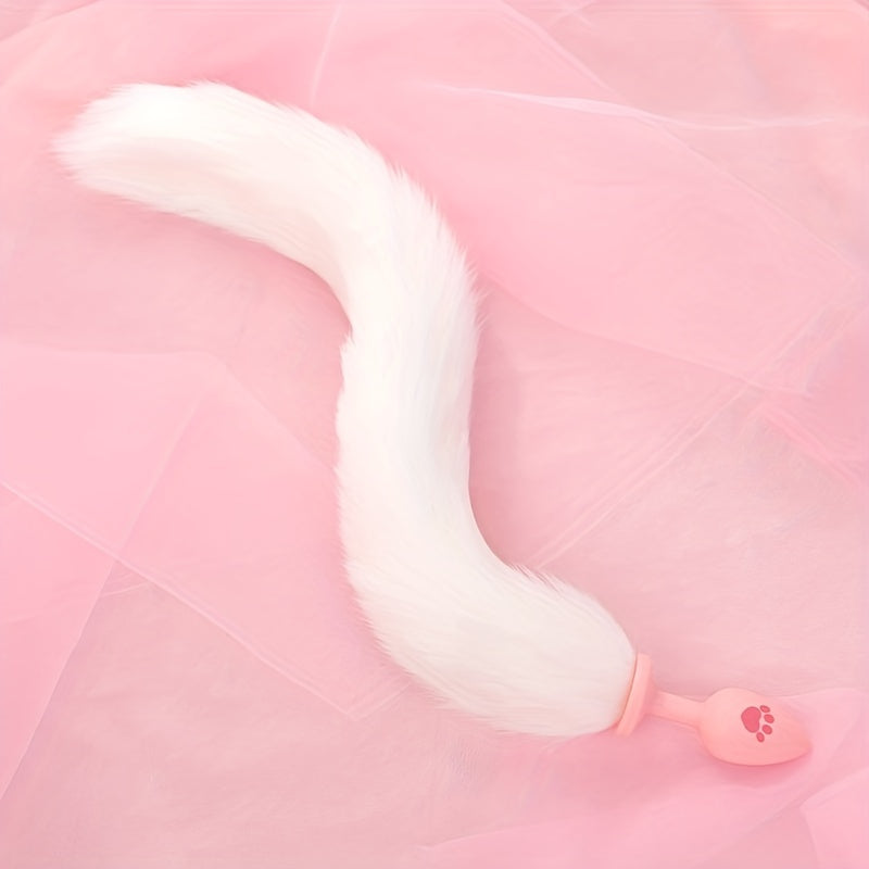 One Piece Cute Sexy Plush Pussy Tail Anal Plug Silicone Cat Paw Ass Plug, Fox Tail Animal Tail Dildo BDSM Cosplay Role Play Flirt Play, Sex Toys For Male Female